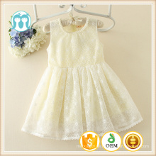 2017 neueste bestickt Gaze Blume 2 Jahre alt Baby Mädchen Kleid runden Hals Perlen Design Kind Kleider